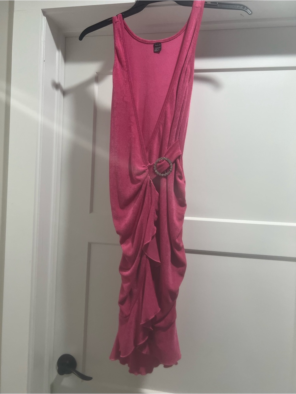 SHEIN Hot Pink One-Shoulder Ruffled Dress with Ring Detail